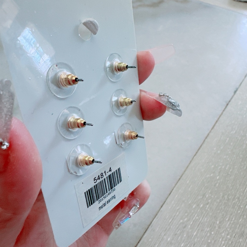 Mixed Metal Ball Stud Earrings – 3 Pairs Set (Silver & Gold) /NEW - Picture 4 of 5